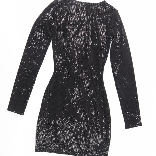 Divided by H&M Womens Black Polyester Bodycon Size XS Round Neck Pullover - Sequin Cut Out