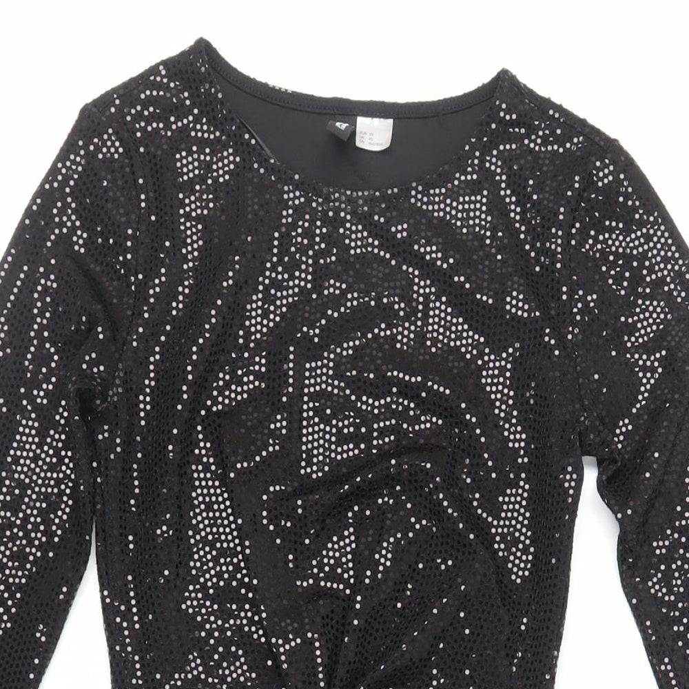 Divided by H&M Womens Black Polyester Bodycon Size XS Round Neck Pullover - Sequin Cut Out