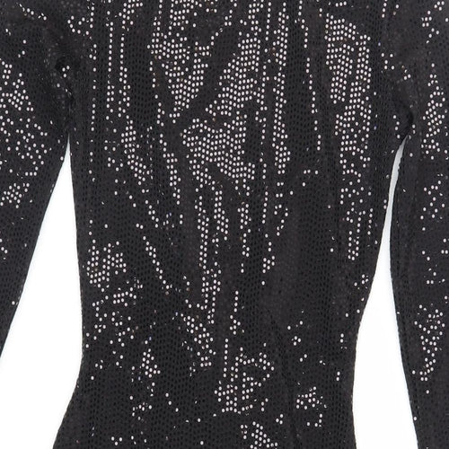 Divided by H&M Womens Black Polyester Bodycon Size XS Round Neck Pullover - Sequin Cut Out