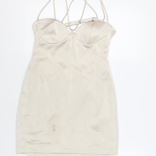 Zara Womens Beige Polyester Mini Size L Sweetheart Zip - Backless