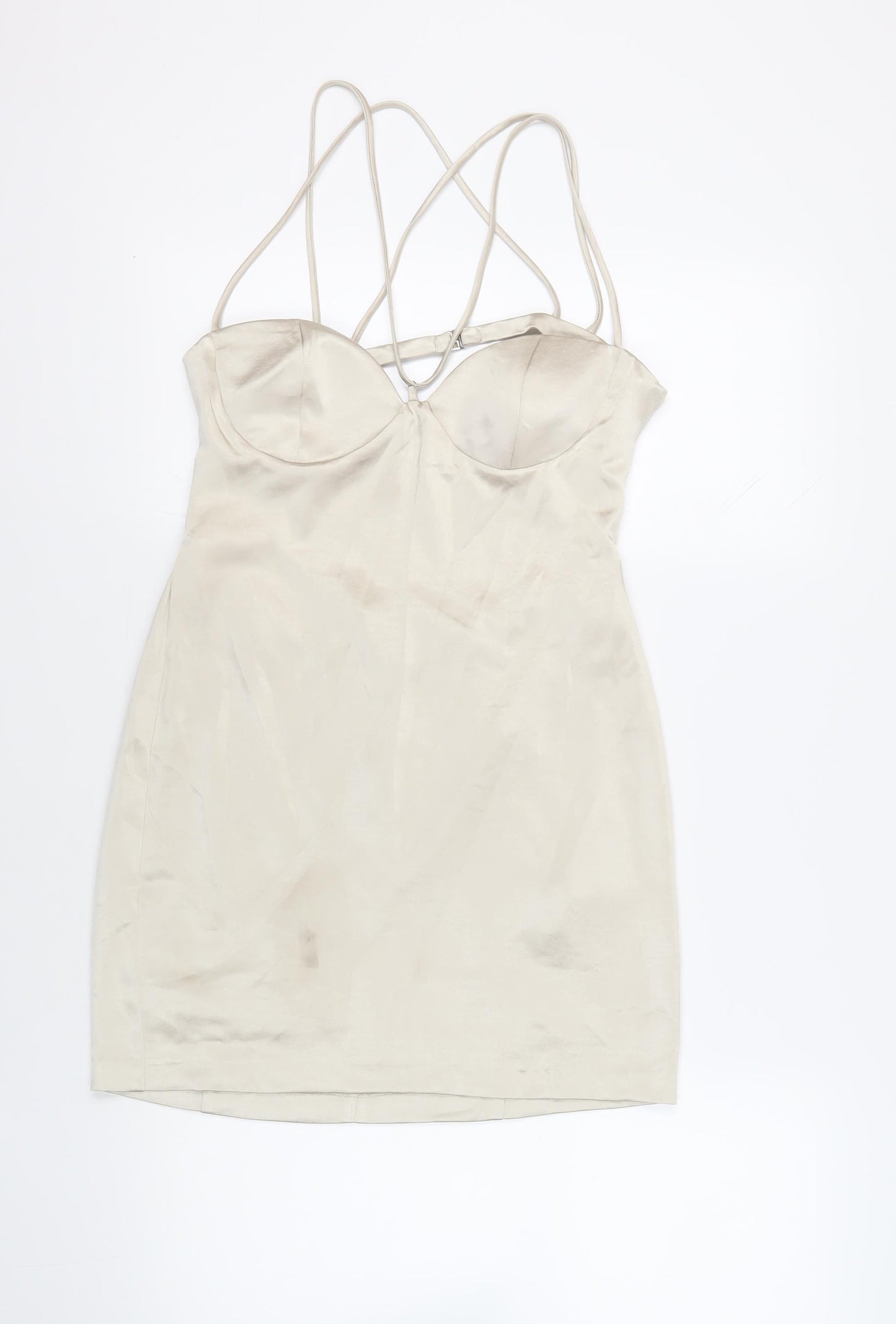 Zara Womens Beige Polyester Mini Size L Sweetheart Zip - Backless