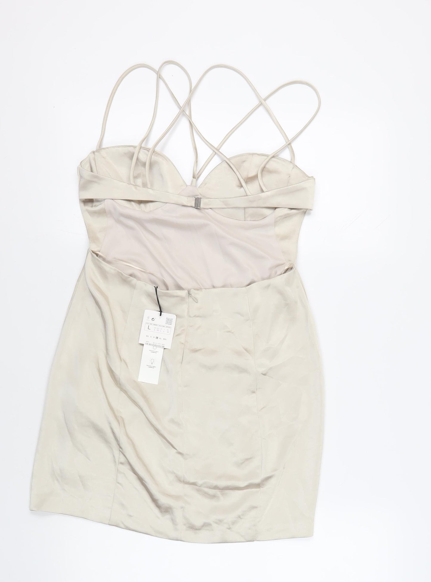 Zara Womens Beige Polyester Mini Size L Sweetheart Zip - Backless