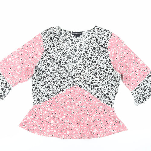Wednesday's Girl Womens Pink Floral Polyester Basic Blouse Size M V-Neck