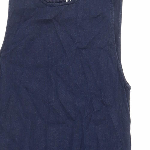 Marks and Spencer Womens Blue Linen A-Line Size 10 Boat Neck Button