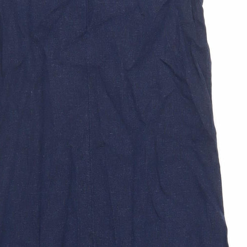 Marks and Spencer Womens Blue Linen A-Line Size 10 Boat Neck Button