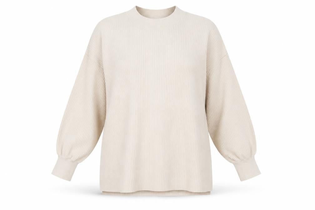 Selected Femme Womens Beige Crew Neck Viscose Pullover Jumper Size L - Ribbed