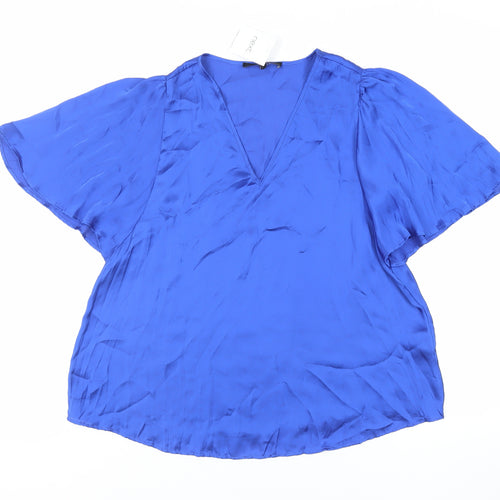 NEXT Womens Blue Polyester Basic Blouse Size 6 V-Neck - Flare Sleeves