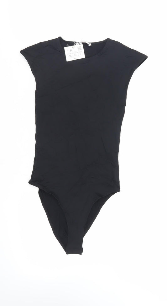 Zara Womens Black Nylon Bodysuit One-Piece Size S Snap