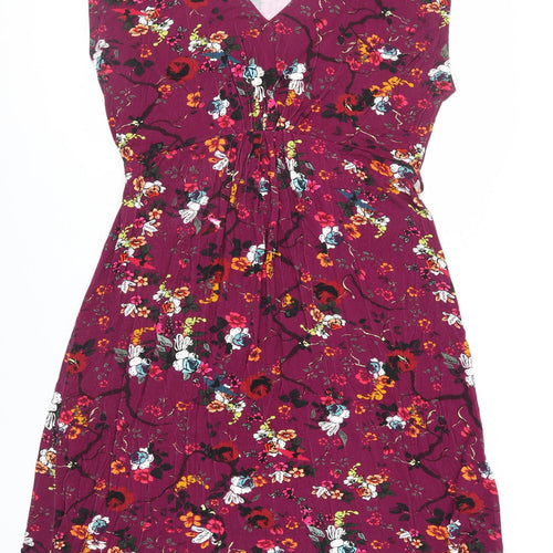 Joe Browns Womens Purple Floral Viscose A-Line Size 18 V-Neck