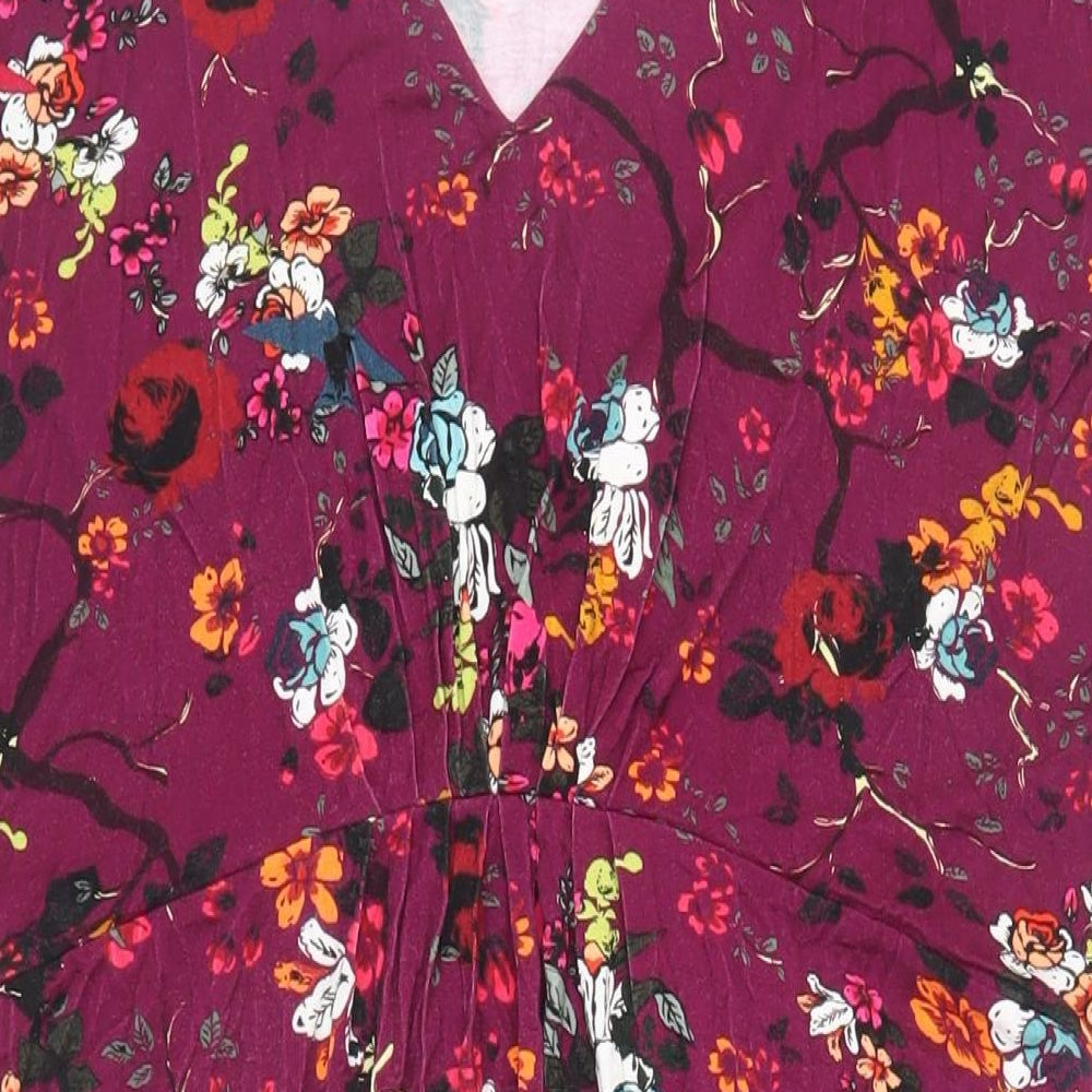 Joe Browns Womens Purple Floral Viscose A-Line Size 18 V-Neck