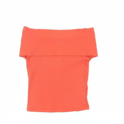 ASOS Womens Orange Polyester Cropped Blouse Size 6 Off the Shoulder - Ribbed