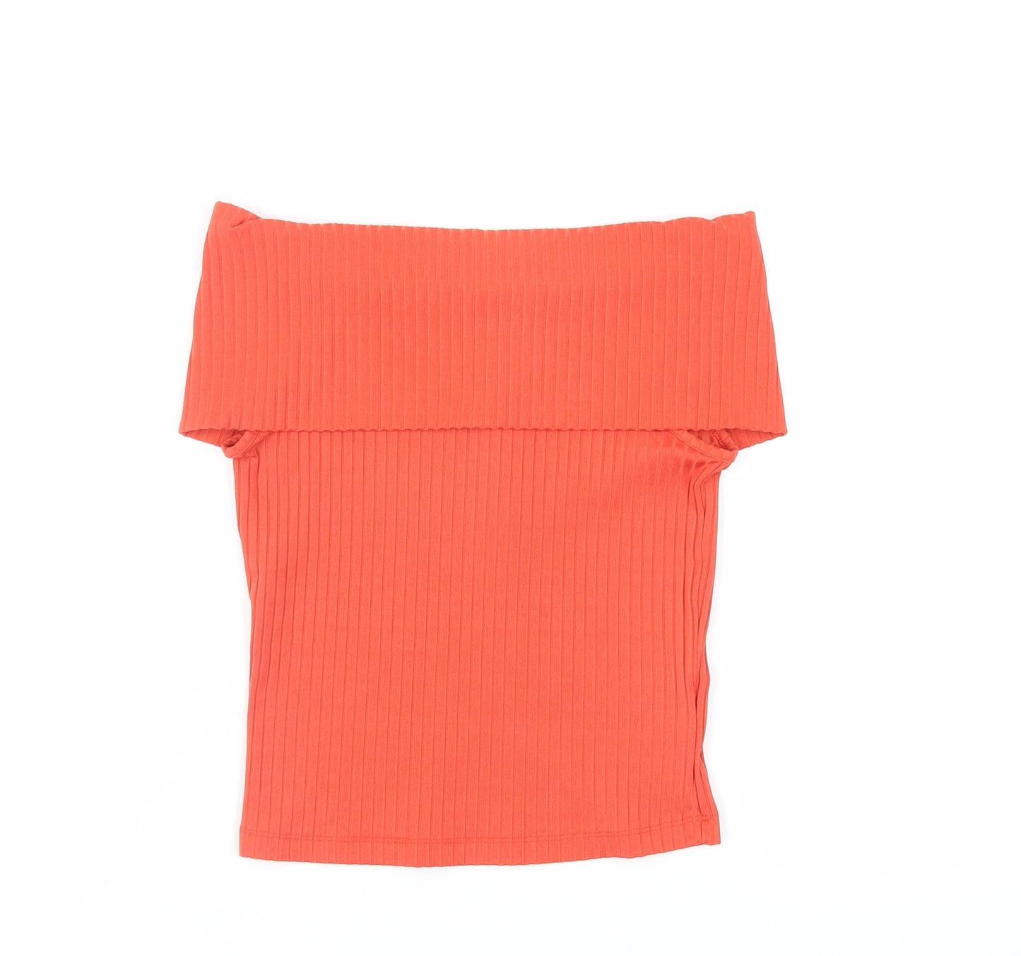 ASOS Womens Orange Polyester Cropped Blouse Size 6 Off the Shoulder - Ribbed