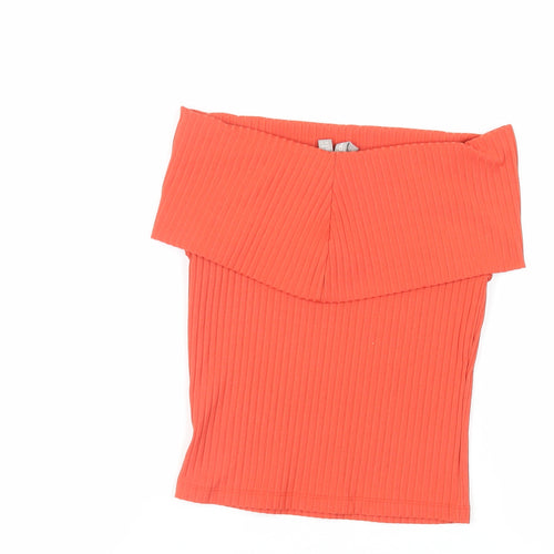 ASOS Womens Orange Polyester Cropped Blouse Size 6 Off the Shoulder - Ribbed