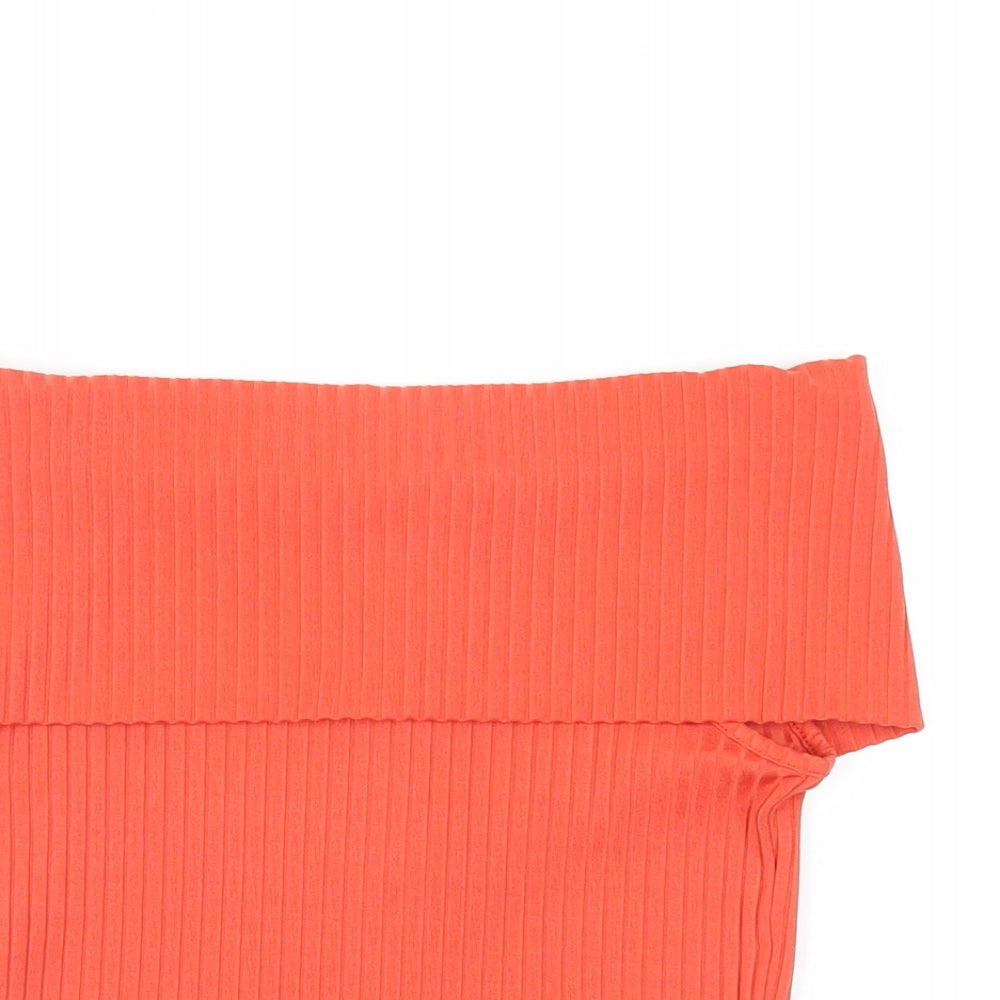ASOS Womens Orange Polyester Cropped Blouse Size 6 Off the Shoulder - Ribbed