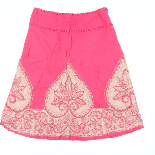 Monsoon Womens Pink Paisley Cotton A-Line Skirt Size 10 Zip - Embroidered