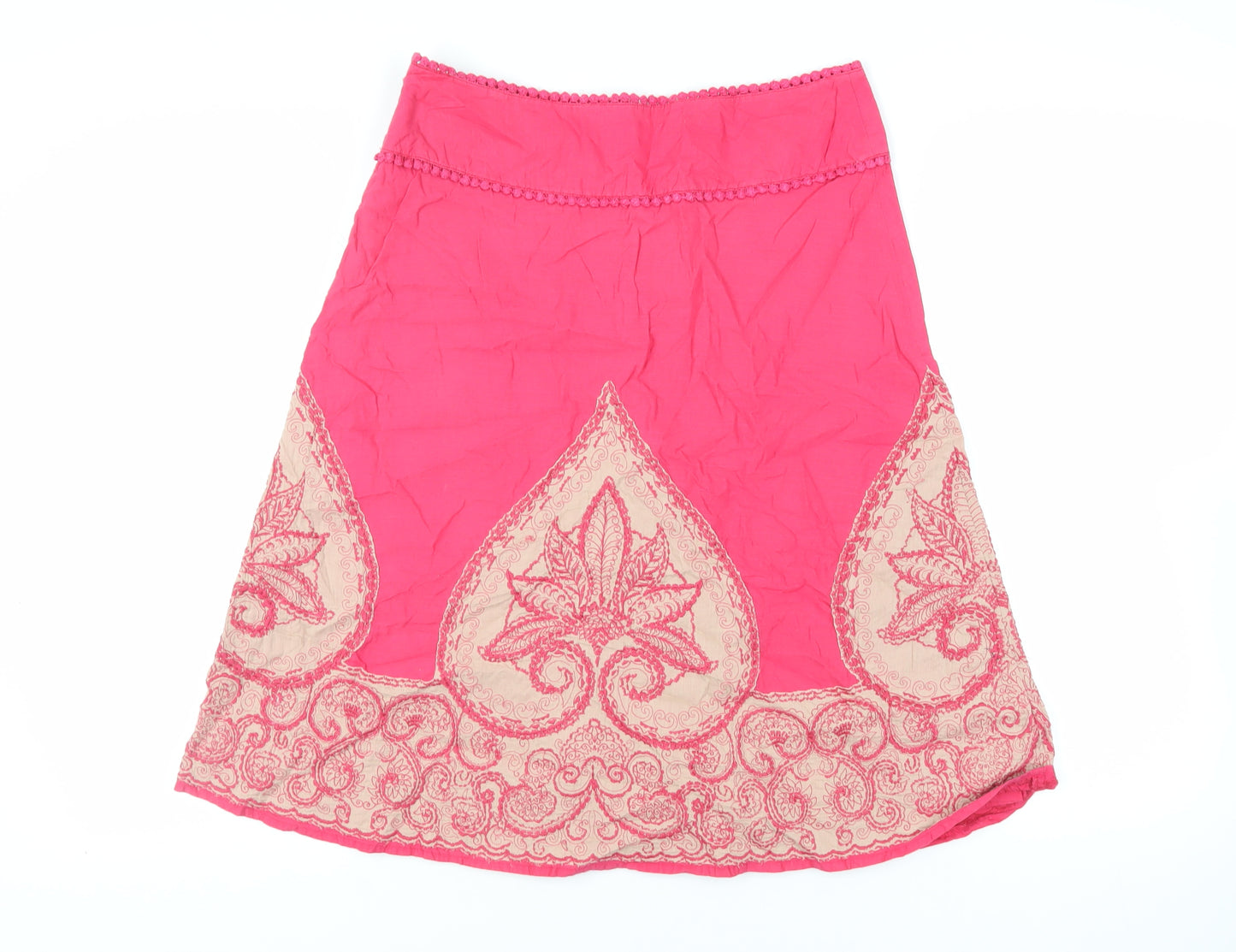 Monsoon Womens Pink Paisley Cotton A-Line Skirt Size 10 Zip - Embroidered