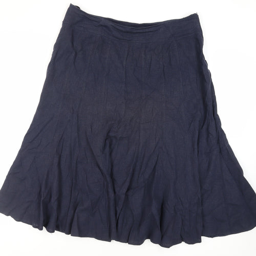 Chloe White Womens Blue Linen Flare Skirt Size 20 Zip