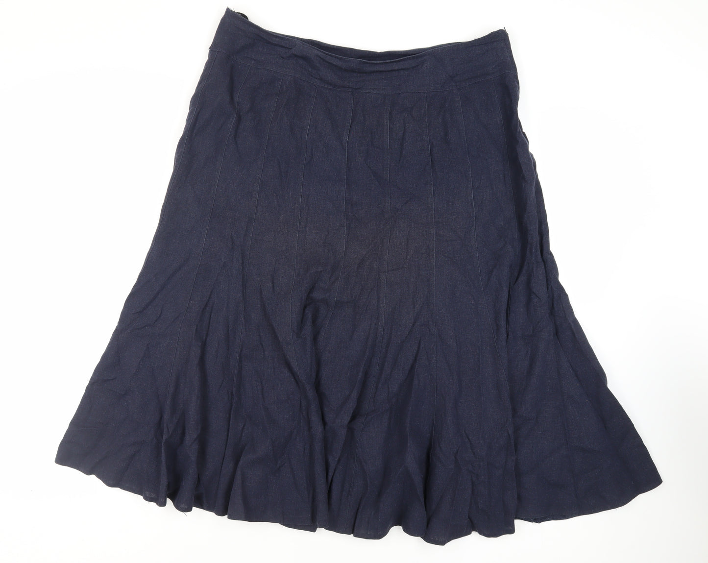 Chloe White Womens Blue Linen Flare Skirt Size 20 Zip