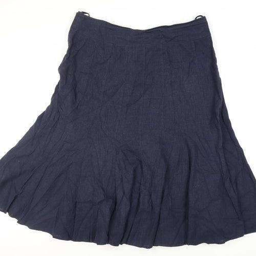 Chloe White Womens Blue Linen Flare Skirt Size 20 Zip