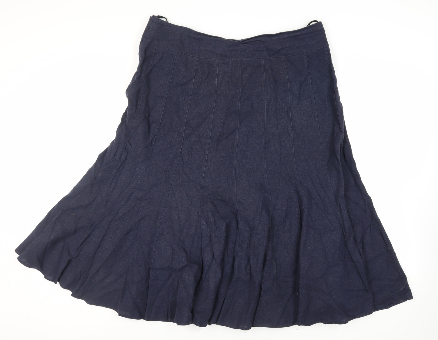 Chloe White Womens Blue Linen Flare Skirt Size 20 Zip