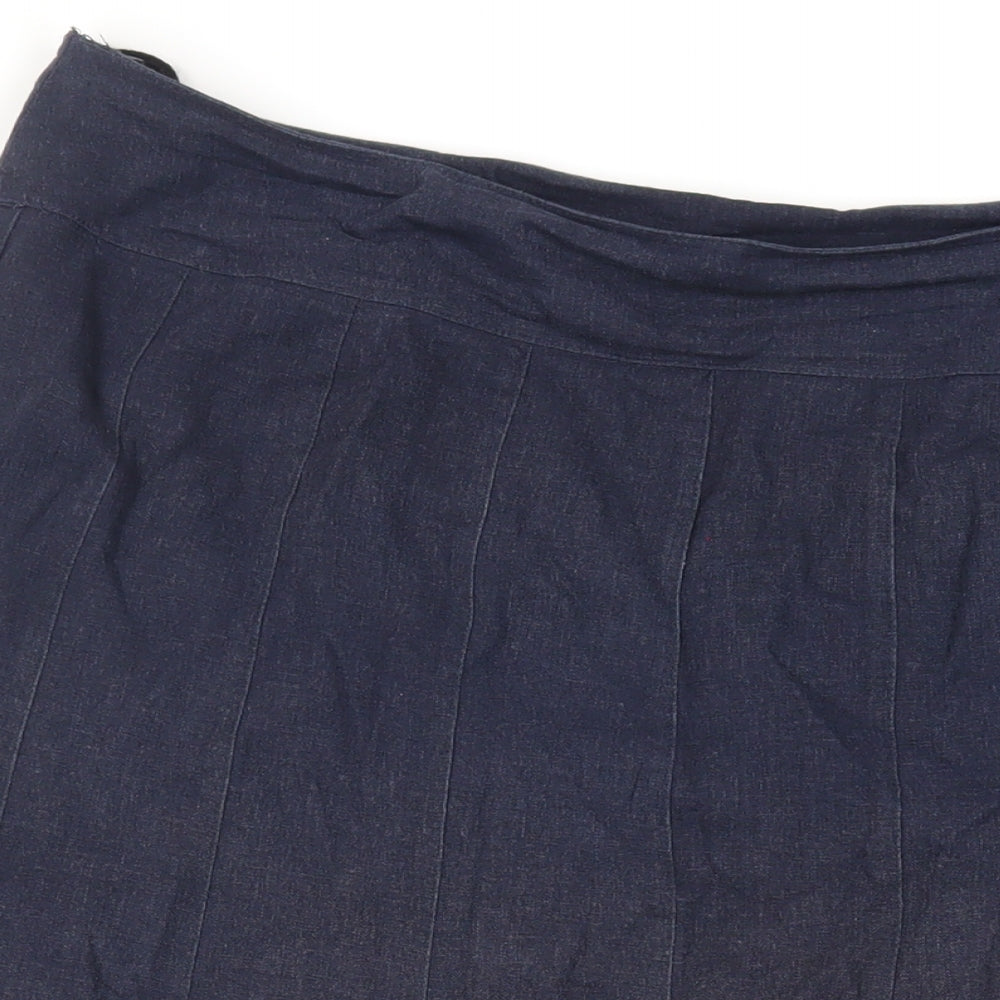 Chloe White Womens Blue Linen Flare Skirt Size 20 Zip