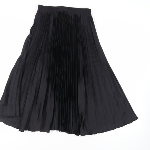 H&M Womens Black Polyester Pleated Skirt Size S - Elasticated Waist