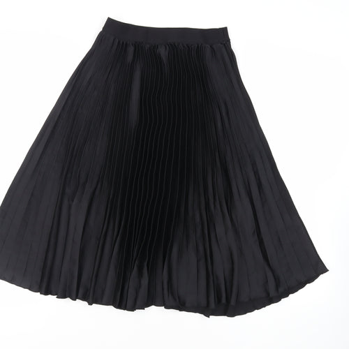 H&M Womens Black Polyester Pleated Skirt Size S - Elasticated Waist