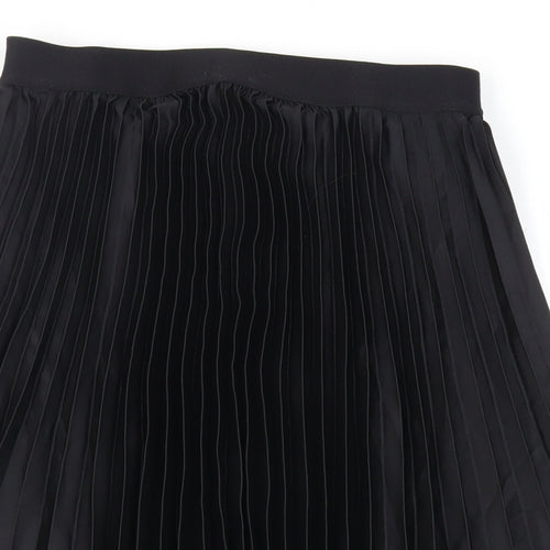 H&M Womens Black Polyester Pleated Skirt Size S - Elasticated Waist