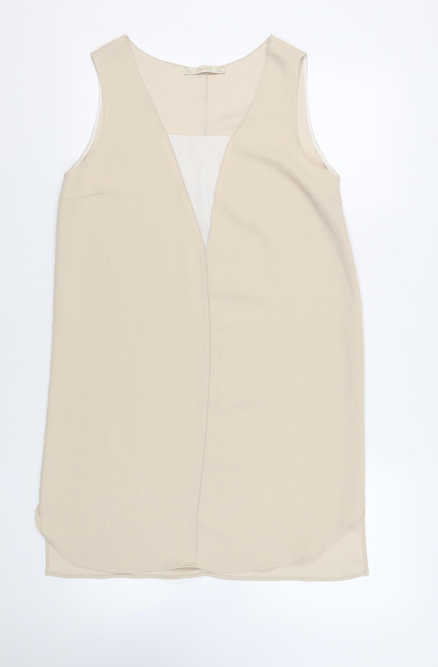 Zara Womens Beige Polyester Shift Size L Square Neck Pullover