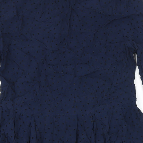 Mango Womens Blue Polyester Blend Tunic Blouse Size XL Round Neck