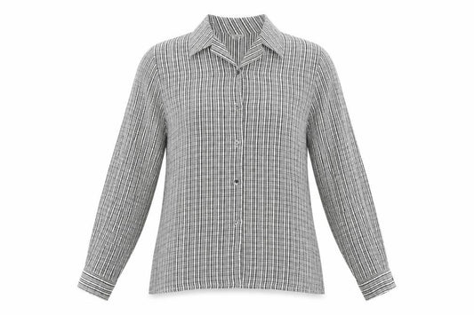 Front view of Next women’s multicoloured check polyester basic blouse, size UK 12, collared