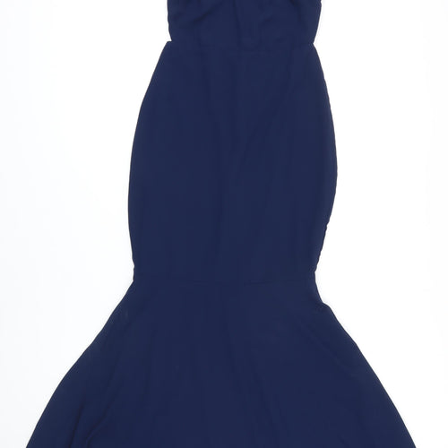 Boohoo Womens Blue Polyester Ball Gown Size 8 Boat Neck - Open Back Detail