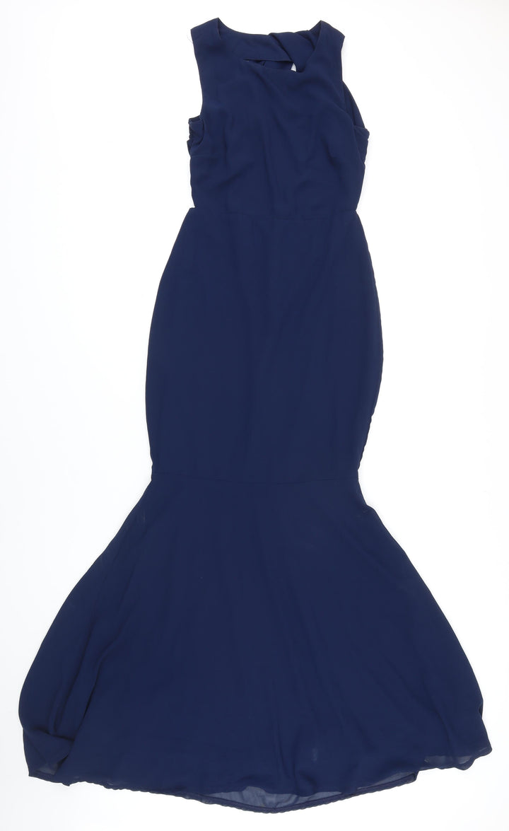 Boohoo Womens Blue Polyester Ball Gown Size 8 Boat Neck - Open Back Detail