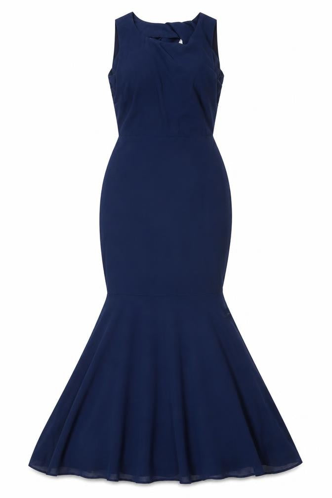 Boohoo Womens Blue Polyester Ball Gown Size 8 Boat Neck - Open Back Detail