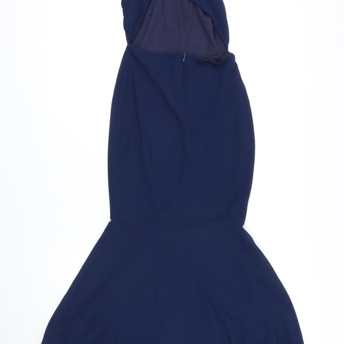 Boohoo Womens Blue Polyester Ball Gown Size 8 Boat Neck - Open Back Detail