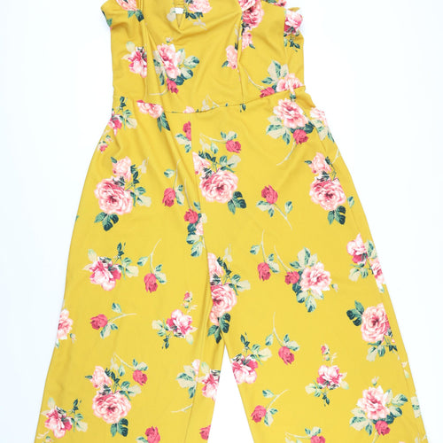 New Look Womens Yellow Floral Polyester Jumpsuit One-Piece Size 18 L21 in