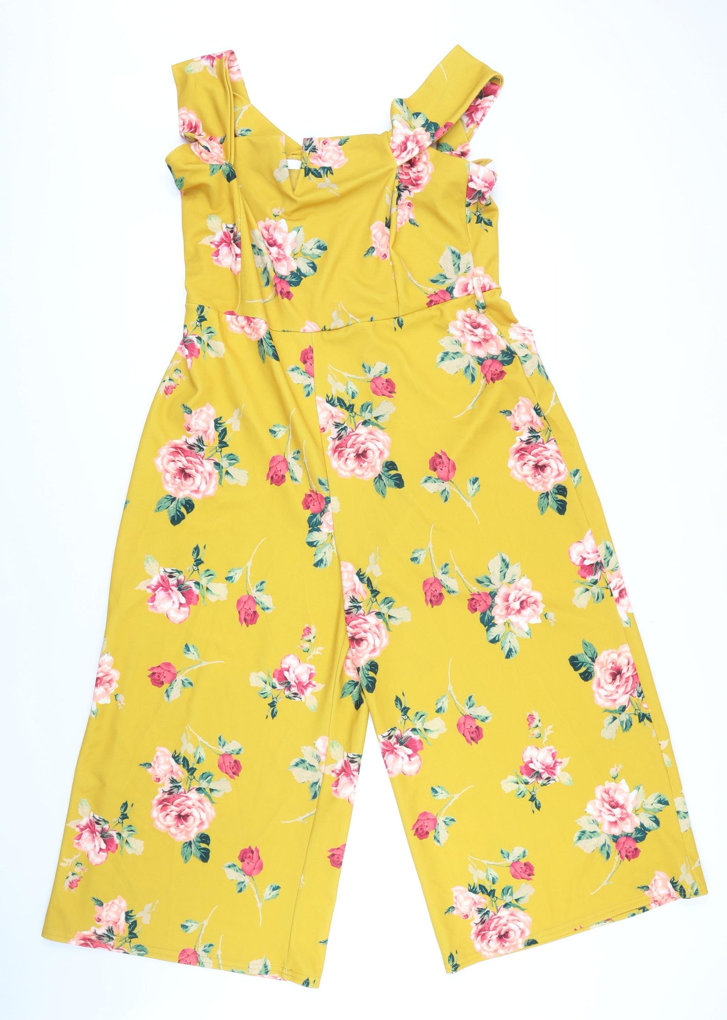 New Look Womens Yellow Floral Polyester Jumpsuit One-Piece Size 18 L21 in