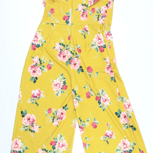 New Look Womens Yellow Floral Polyester Jumpsuit One-Piece Size 18 L21 in