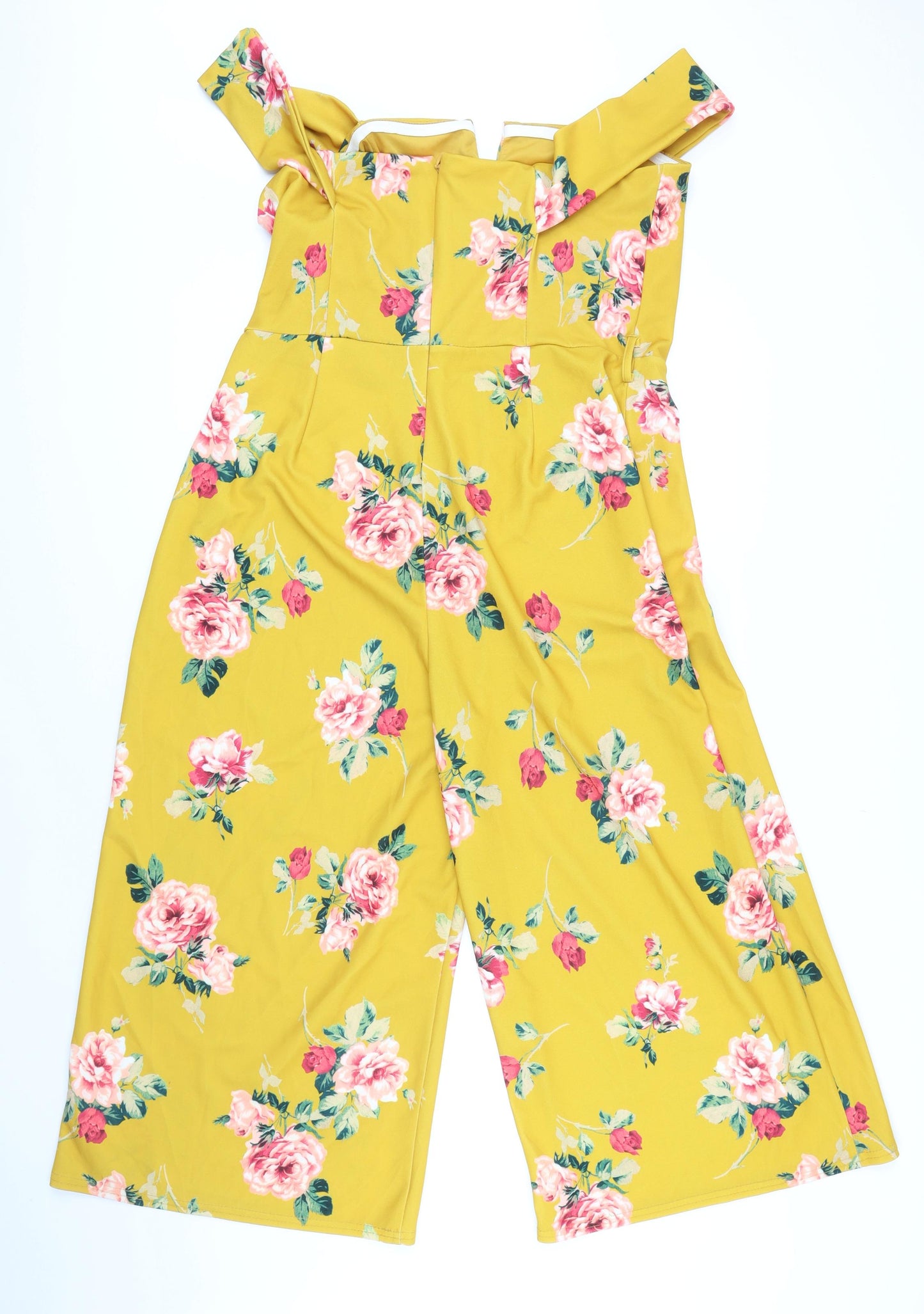 New Look Womens Yellow Floral Polyester Jumpsuit One-Piece Size 18 L21 in