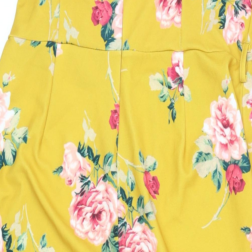 New Look Womens Yellow Floral Polyester Jumpsuit One-Piece Size 18 L21 in