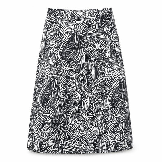 Front view of Topshop women’s multicoloured geometric polyester a-line skirt, size UK 14, zip - side slit