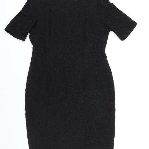 M&S Womens Black Polyester Shift Size 16 Boat Neck