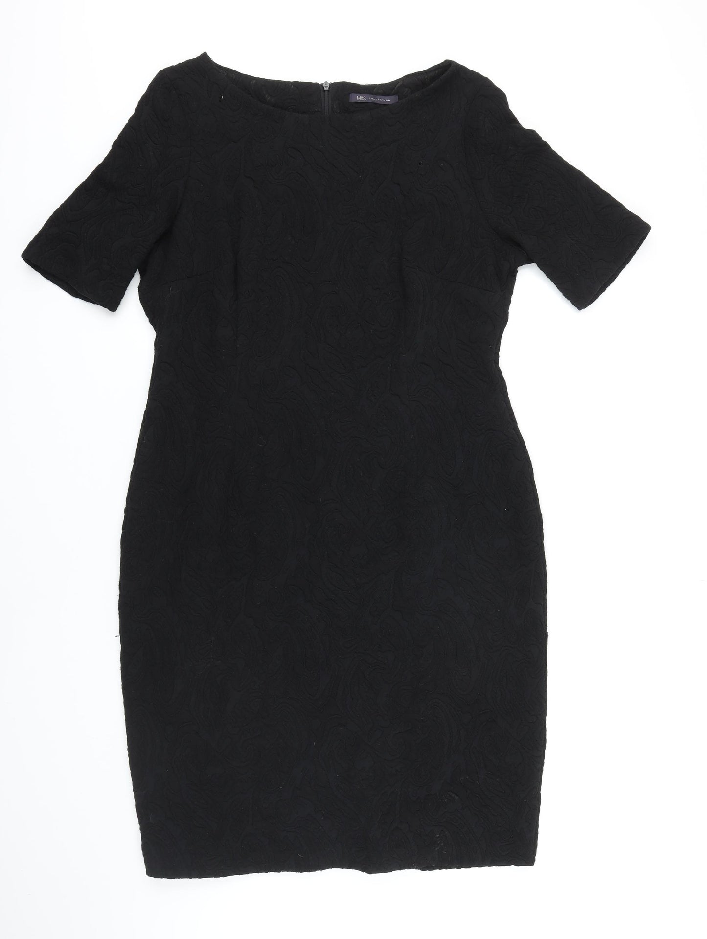 M&S Womens Black Polyester Shift Size 16 Boat Neck