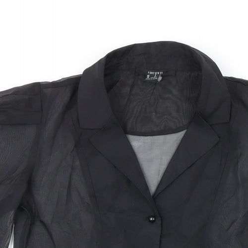 FOREVER 21 Womens Black Polyester Basic Blouse Size 12 Collared