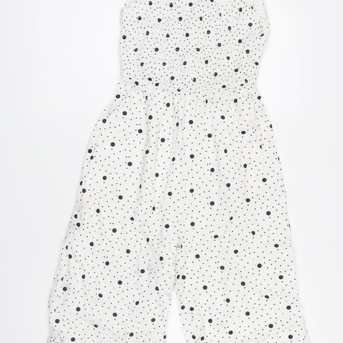 Miss Selfridge Womens White Polka Dot Polyester Blend Jumpsuit One-Piece Size 6 L15 in