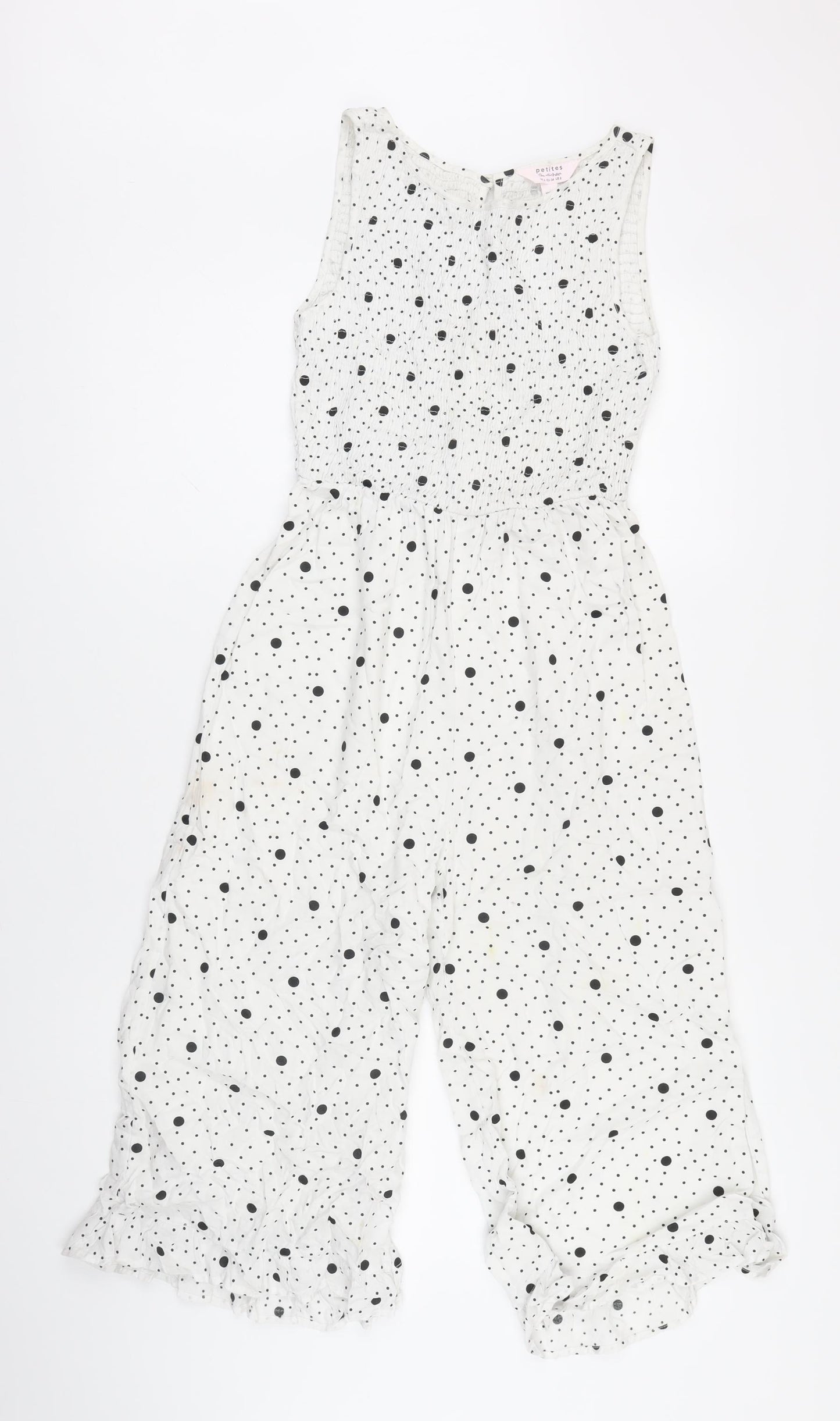 Miss Selfridge Womens White Polka Dot Polyester Blend Jumpsuit One-Piece Size 6 L15 in