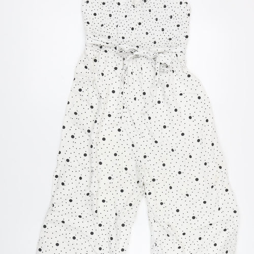 Miss Selfridge Womens White Polka Dot Polyester Blend Jumpsuit One-Piece Size 6 L15 in