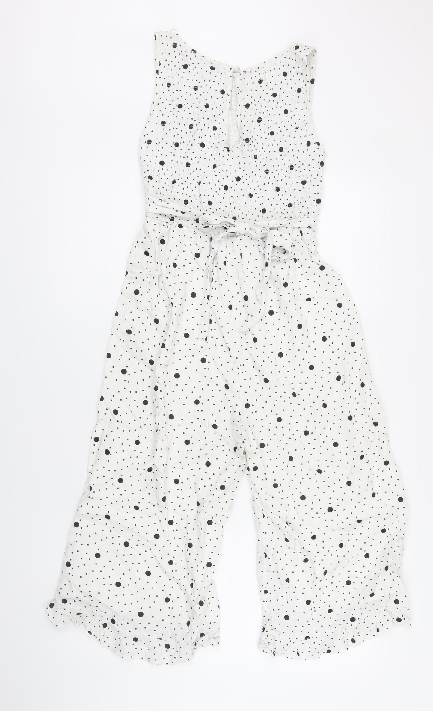 Miss Selfridge Womens White Polka Dot Polyester Blend Jumpsuit One-Piece Size 6 L15 in