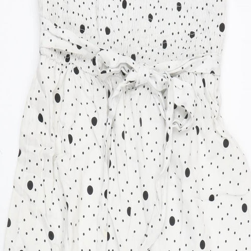 Miss Selfridge Womens White Polka Dot Polyester Blend Jumpsuit One-Piece Size 6 L15 in