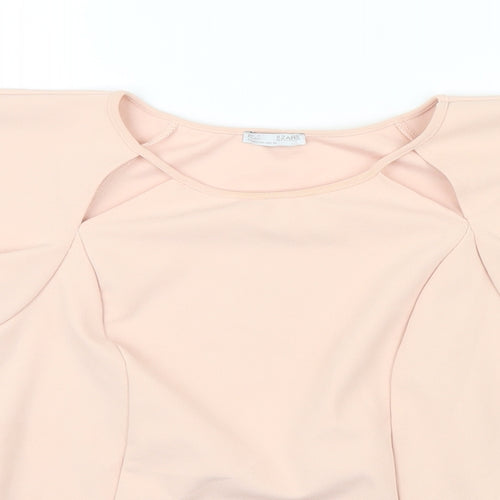 Zara Womens Pink Herringbone Polyester Blend Cropped Blouse Size M Round Neck